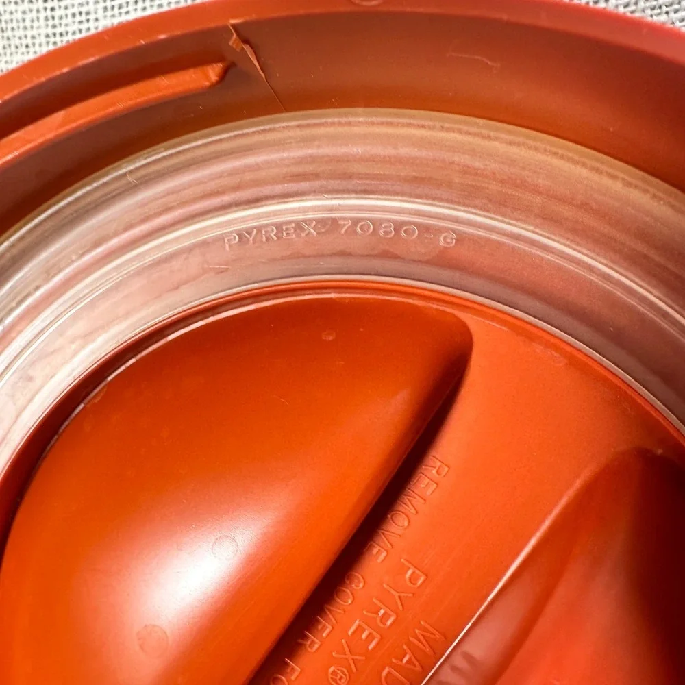 Vintage Pyrex 7080-C‎ Clear Glass Storage Bowl with Orange Lid Retro USA Made